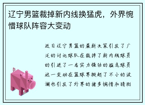 辽宁男篮裁掉新内线换猛虎，外界惋惜球队阵容大变动